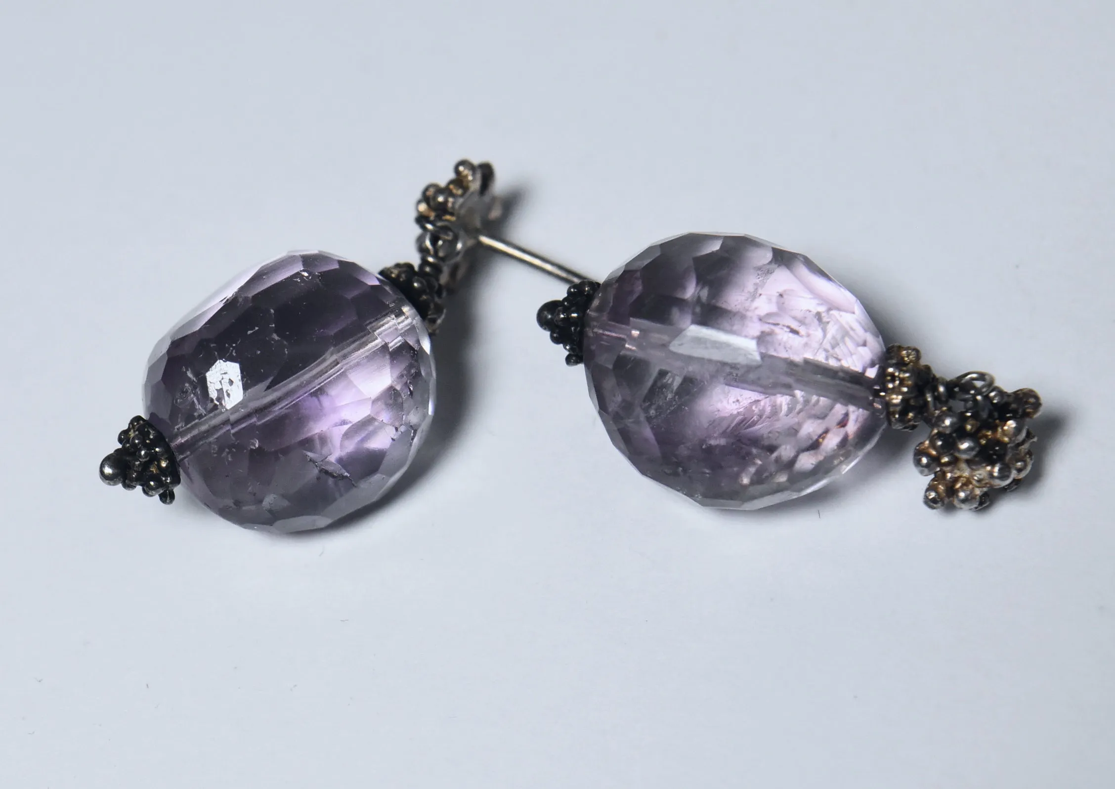 Barrel Amethyst Faceted Bead Dangle Earrings