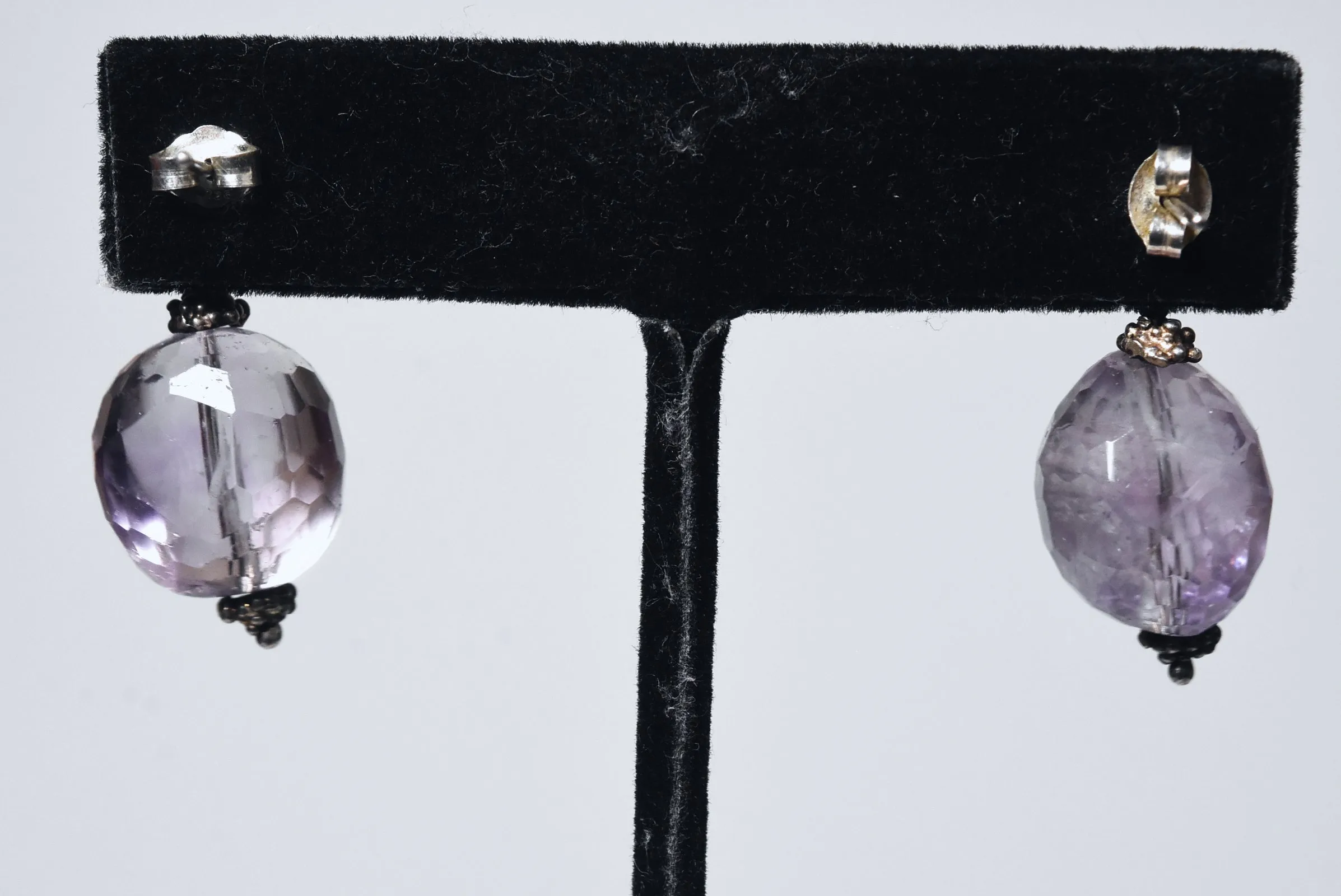 Barrel Amethyst Faceted Bead Dangle Earrings