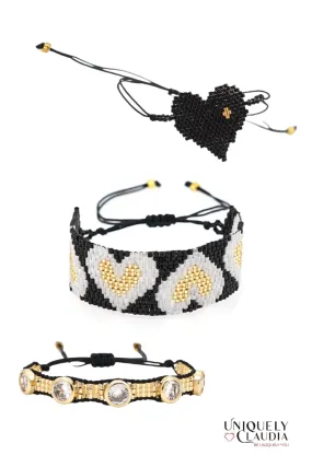 Beaded Golden Heart Bracelet Set