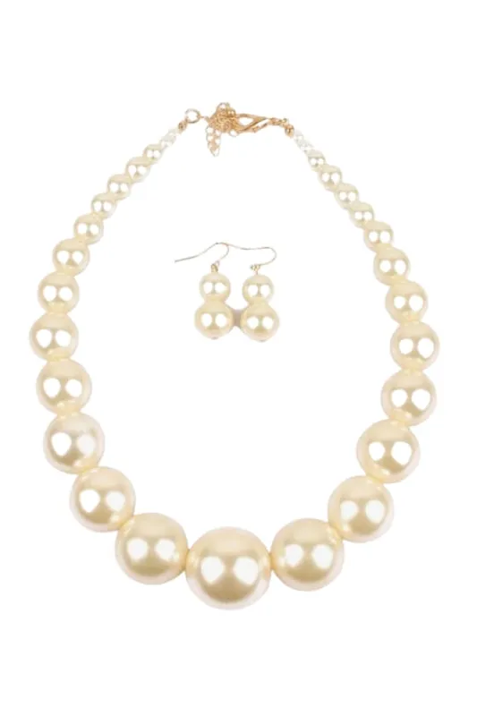 Beaded Pearl Statement Necklace and Earring Set