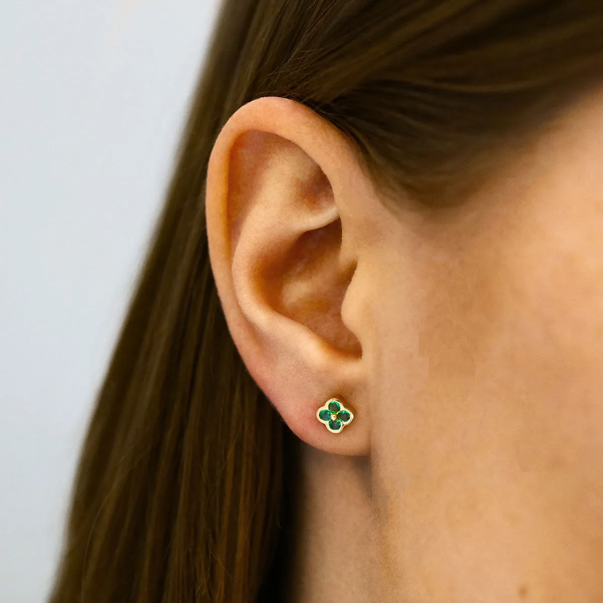 Bijou Collection 0.34ct Emerald Stud Petal Earrings | 9K Yellow Gold