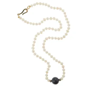 Black Ball & Pearl Necklace (45cm)