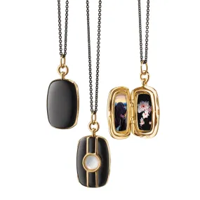 Black Enamel Vermeil Rectangle Locket with Rock Crystal