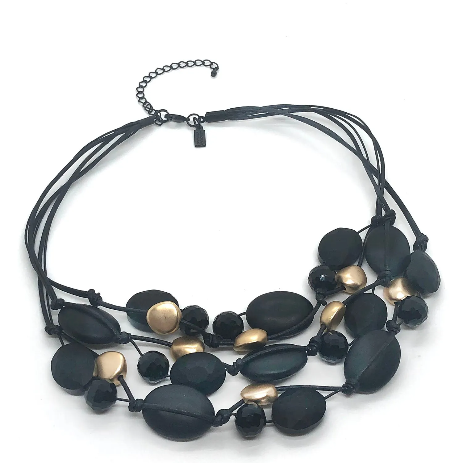 Black Matte Onyx, Crystal And Gold Bead Torsade Necklace