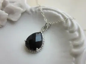 Black Onyx Necklace Silver Teardrop - Sterling Silver Chain - Bridesmaid Necklace - Bridesmaid Jewelry - Bridal Wedding