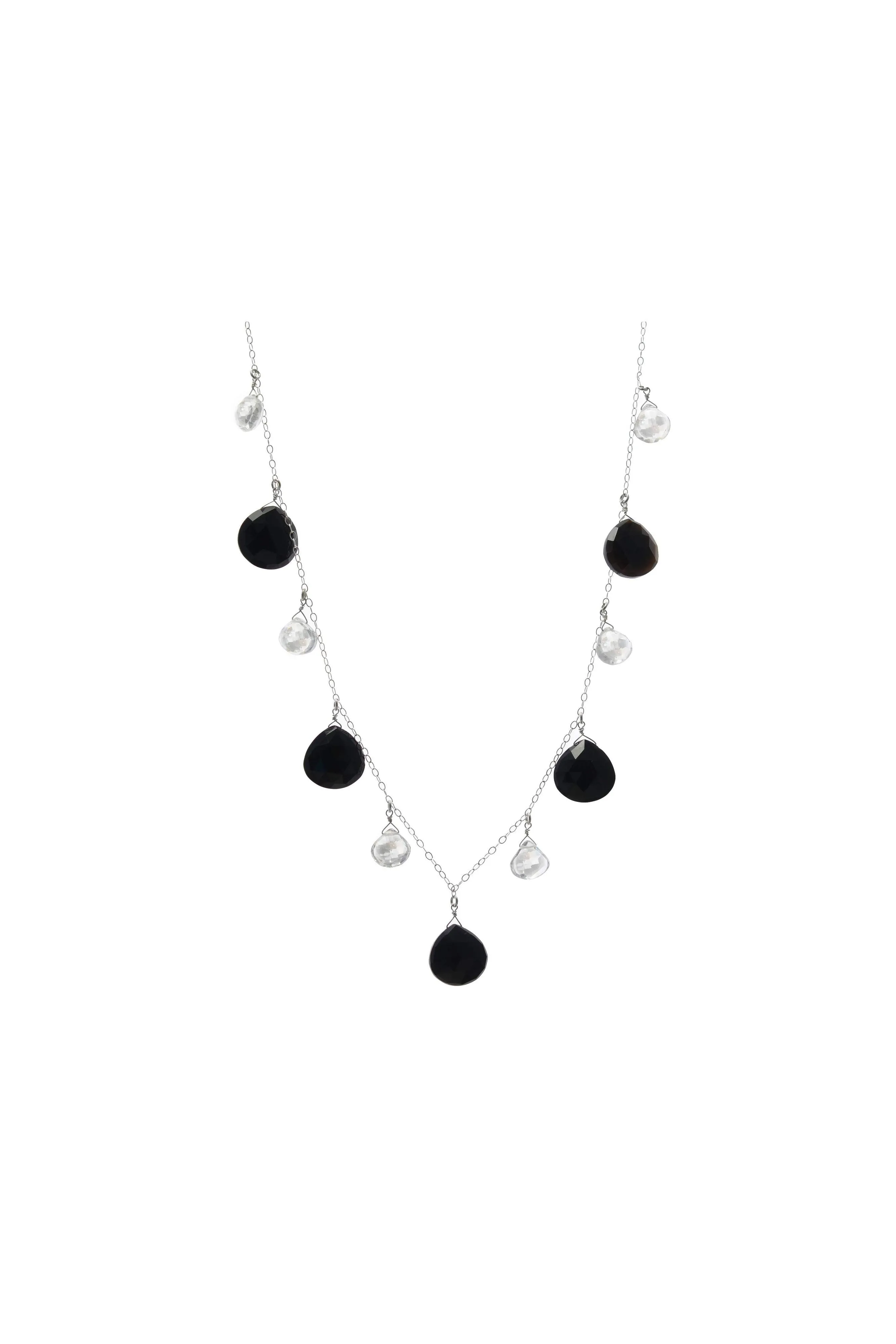 Black Onyx, Rock Crystal, Black and White Silver Necklace