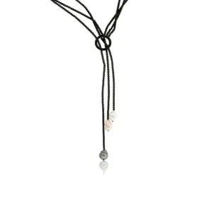 Black Spinel & Freshwater Pearl Lariat Style Necklace