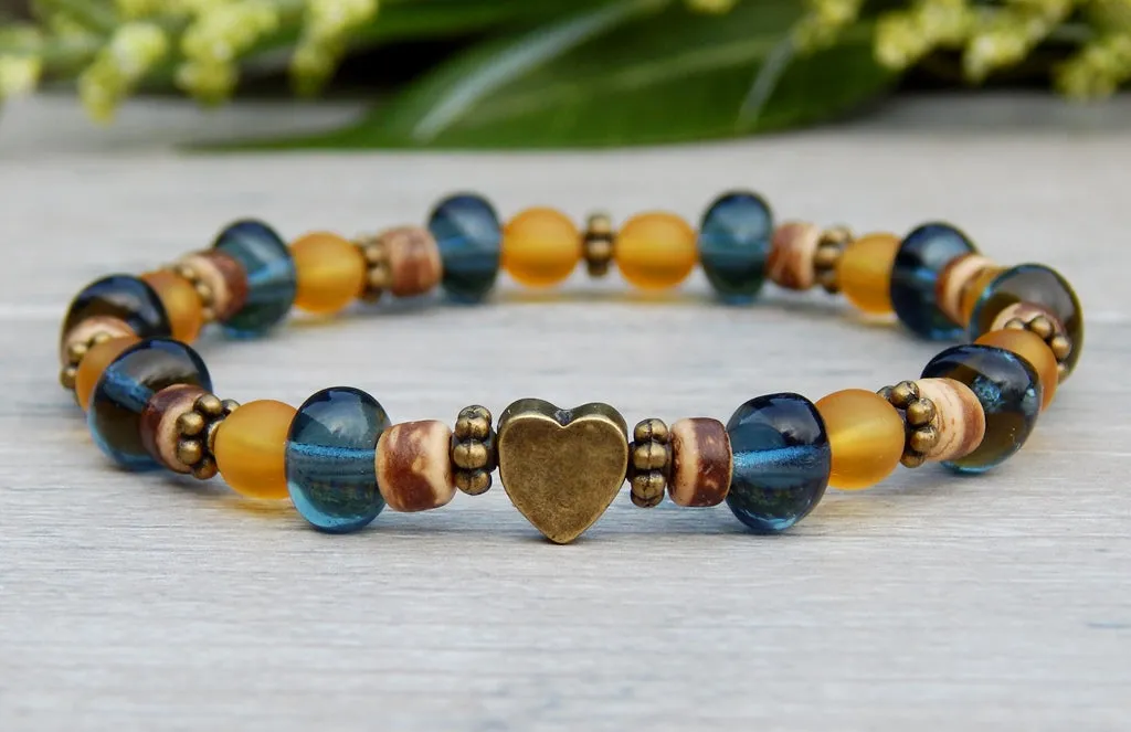 Blue and Yellow Glass Beaded Bracelet