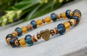 Blue and Yellow Glass Beaded Bracelet