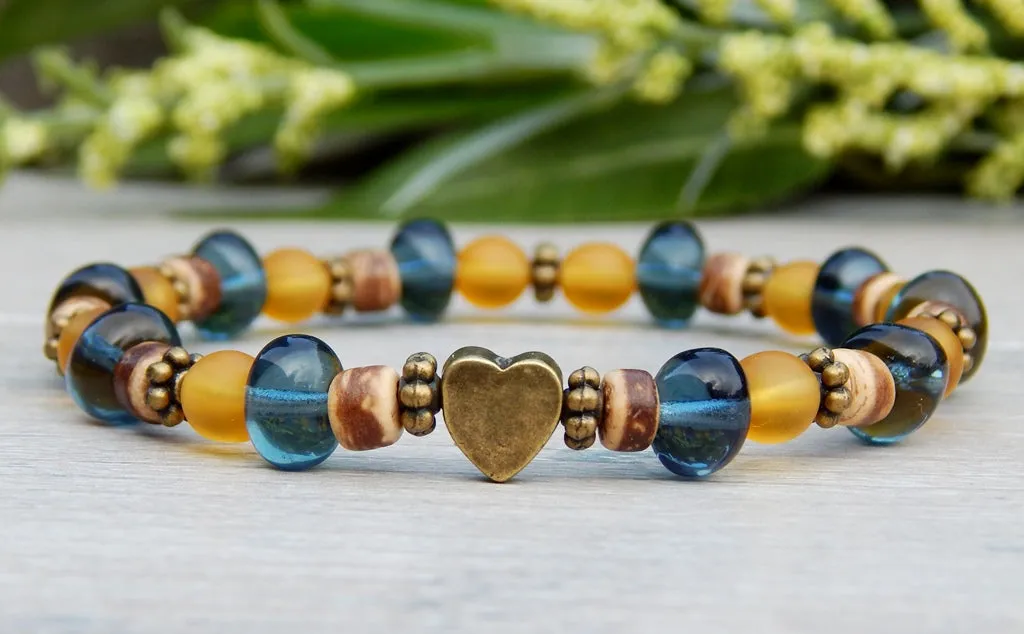 Blue and Yellow Glass Beaded Bracelet