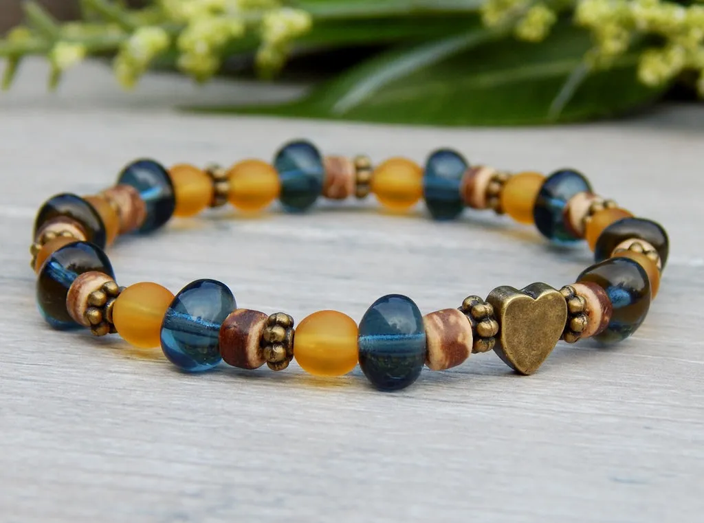 Blue and Yellow Glass Beaded Bracelet