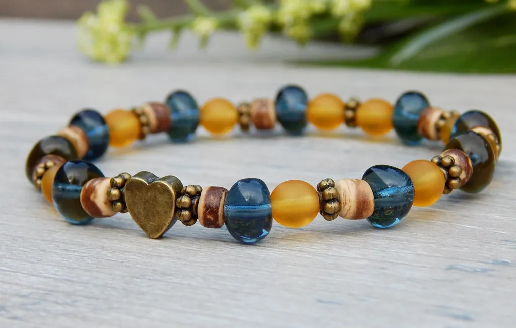 Blue and Yellow Glass Beaded Bracelet