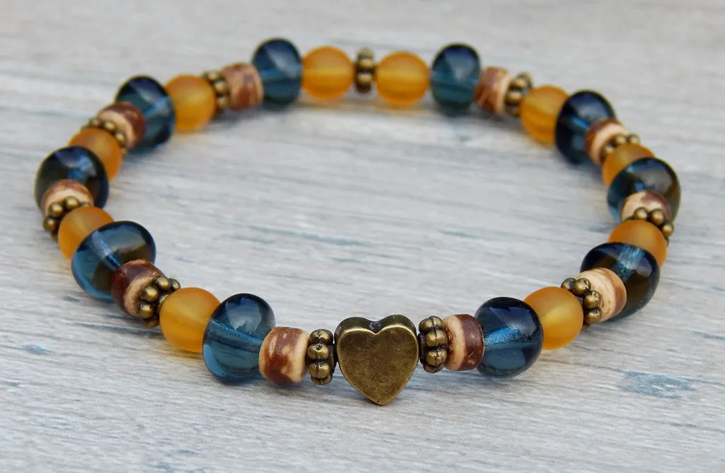 Blue and Yellow Glass Beaded Bracelet