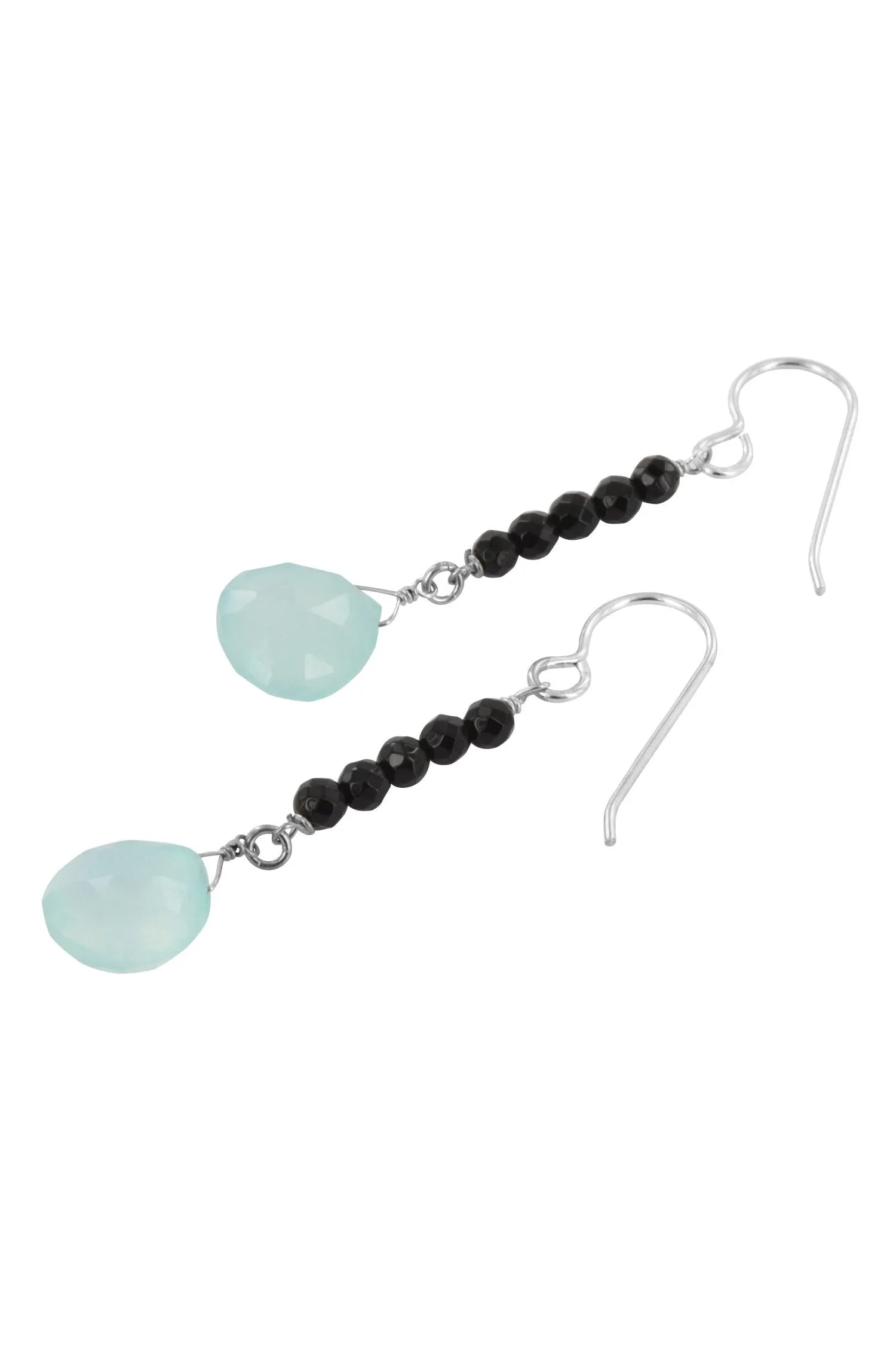 Blue Aqua Chalcedony Black Onyx Gemstone Necklace, Black Friday Deal