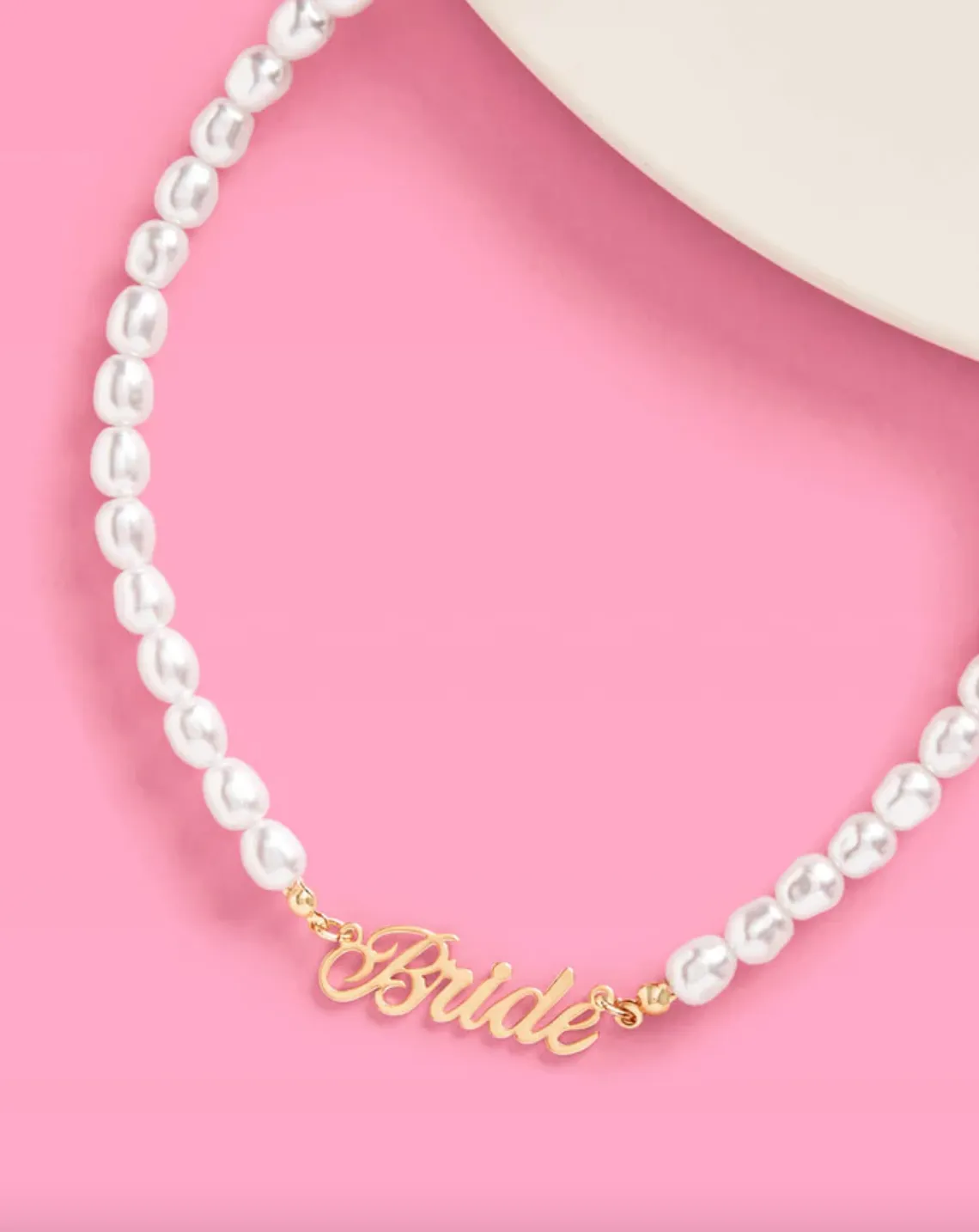 Bride Pearl Nameplate Necklace