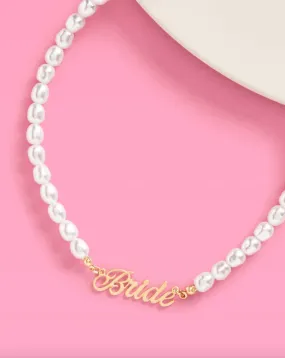 Bride Pearl Nameplate Necklace