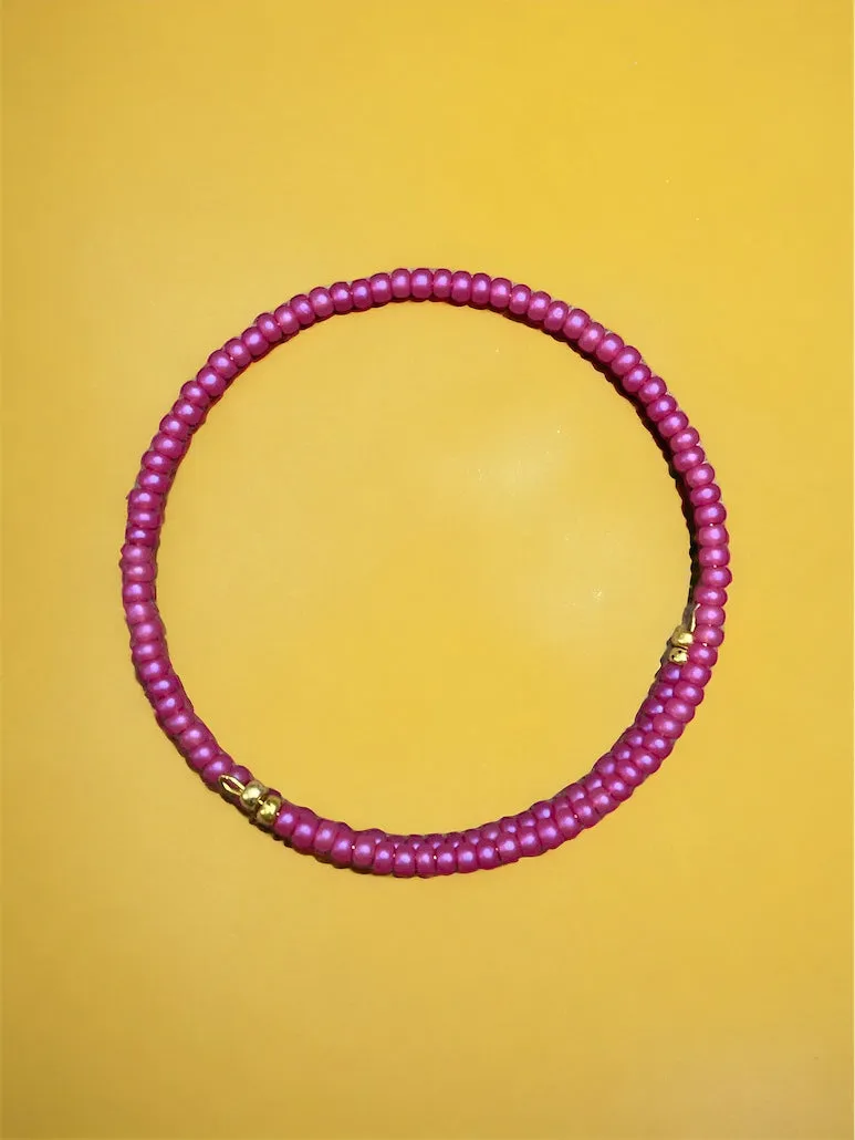 Bright Pink and Gold Beaded Bracelet