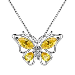 Butterfly Pendant Necklace Birthstone November Citrine Women Girls Jewelry Birthday Gift