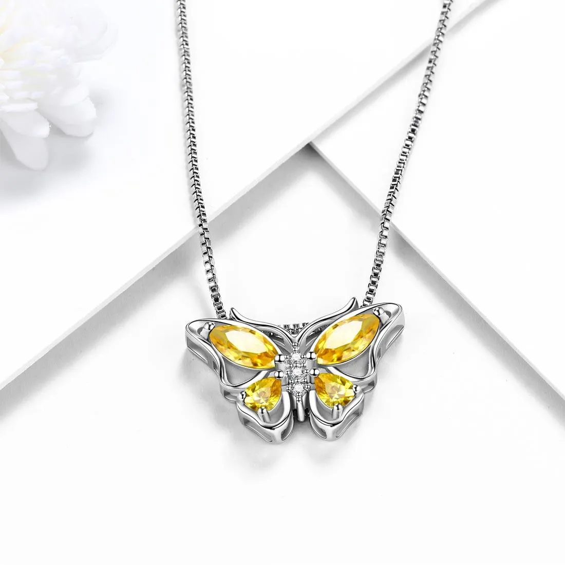 Butterfly Pendant Necklace Birthstone November Citrine Women Girls Jewelry Birthday Gift