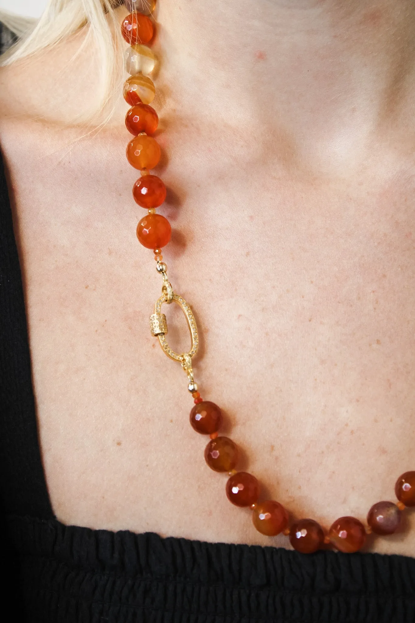 Carnelian Statement Diamond Lock Necklace