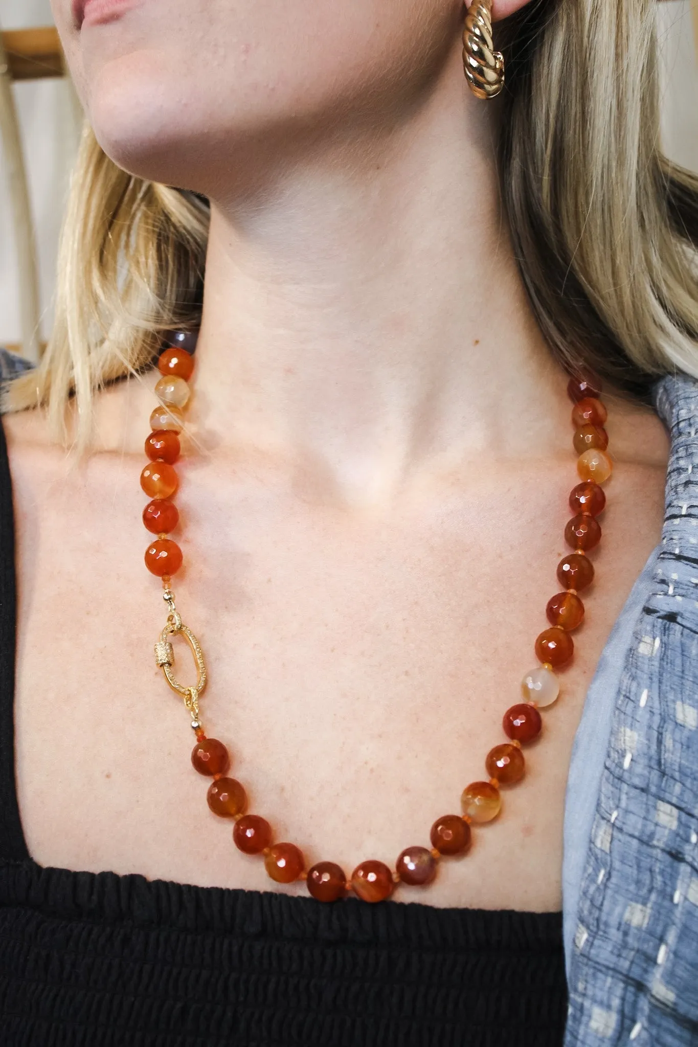 Carnelian Statement Diamond Lock Necklace