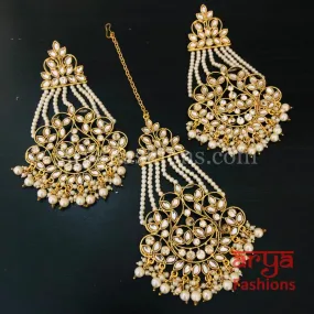 Champagne, Gray, White Mang Tika and Earrings Combo/Chandbali and MangTika Combo