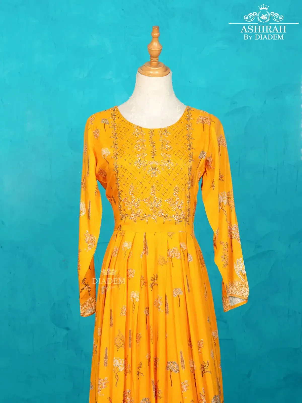 Chrome Yellow Long Kurti Adorned with Floral Prints and Sequins