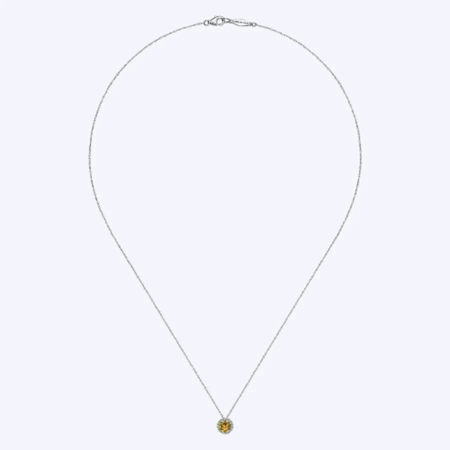 Citrine and Diamond Halo Pendant Necklace