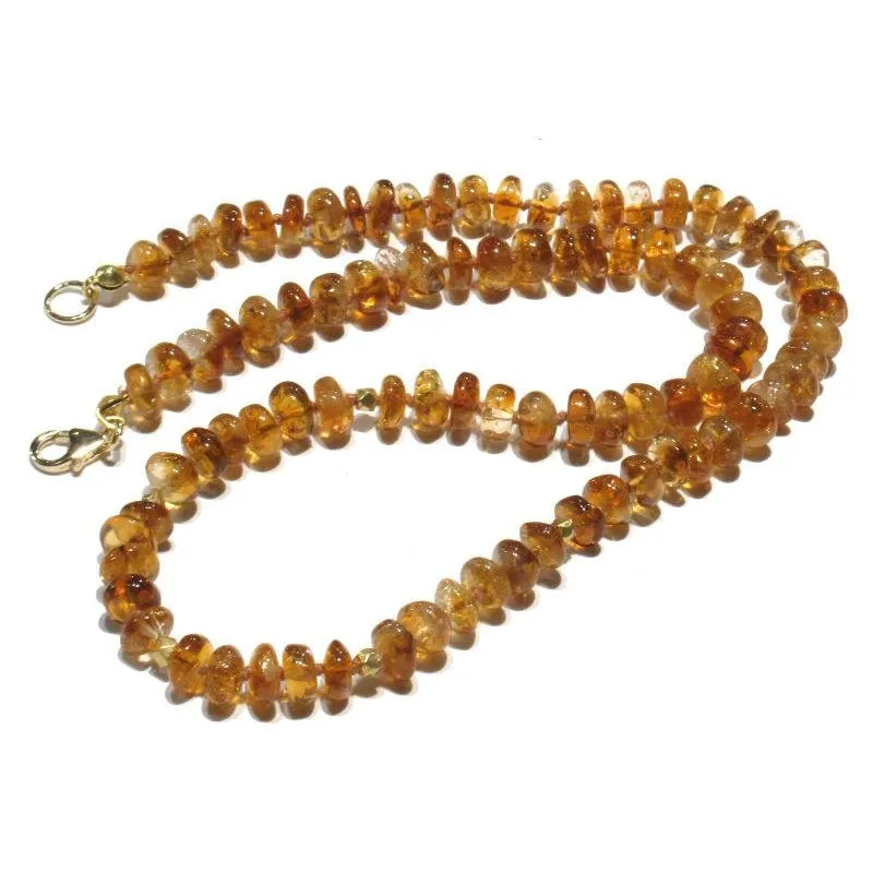 Citrine Necklace Knotted with Gold Filled Trigger Clasp