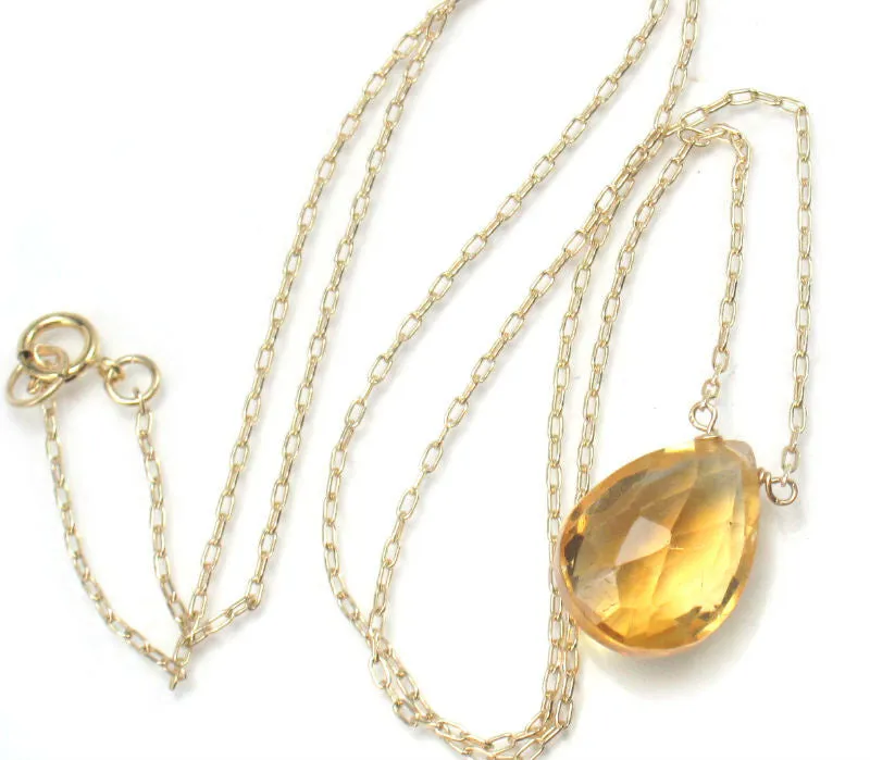 Citrine Necklace on Gold Filled Chain with Gold Filled Spring Ring Clasp