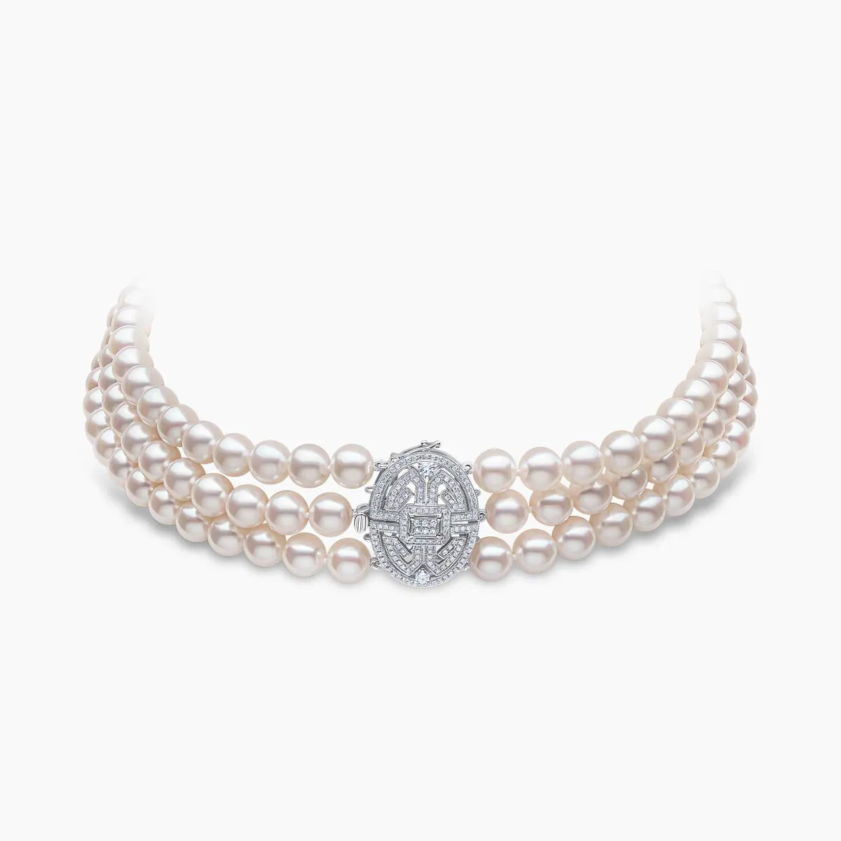 Classic 18K White Gold Akoya Pearl and Diamond Clasp Choker