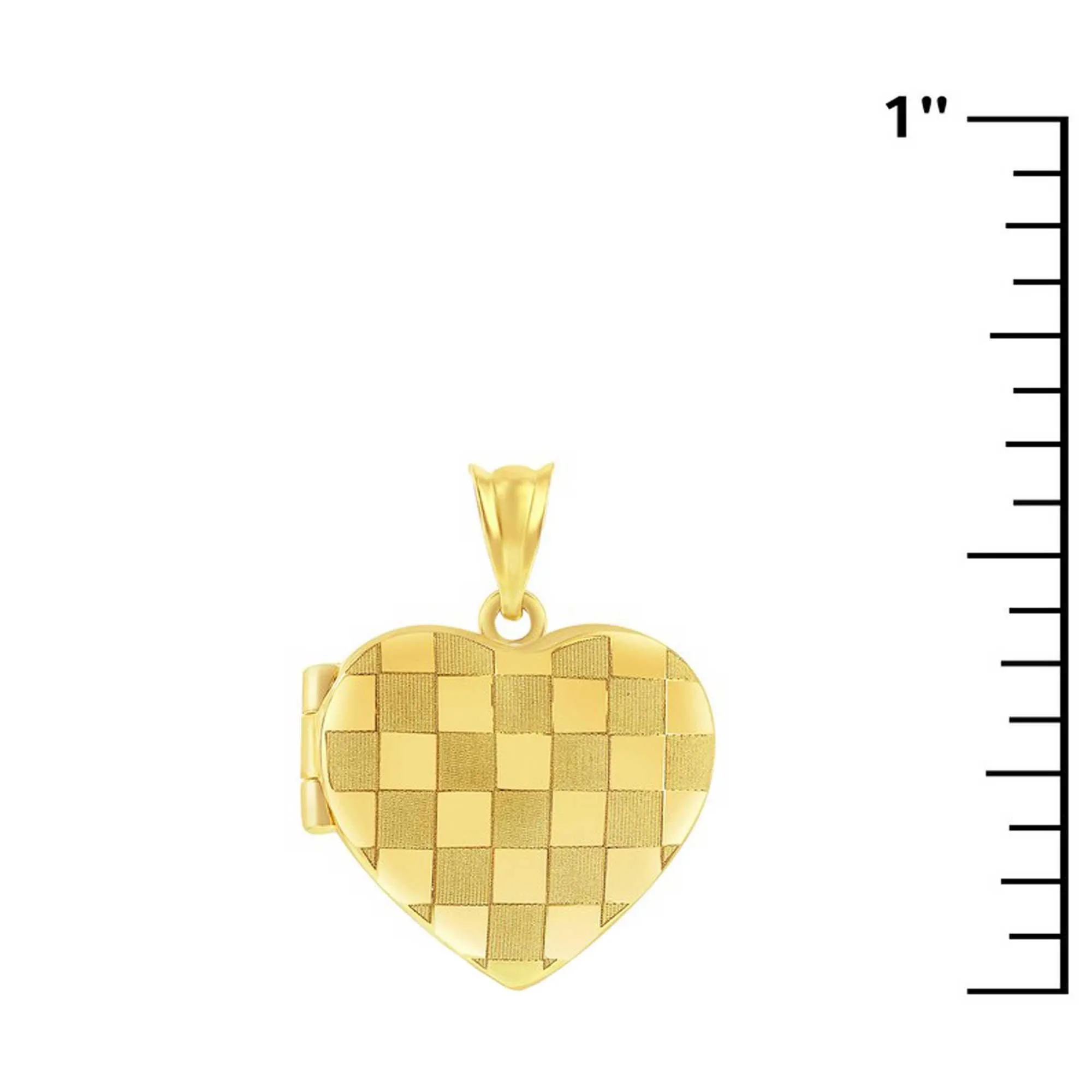 Classic Gold  Women's Locket - 14K Yellow Gold Checkered Heart | 14J-208