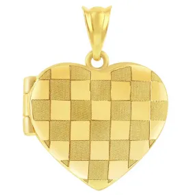 Classic Gold  Women's Locket - 14K Yellow Gold Checkered Heart | 14J-208