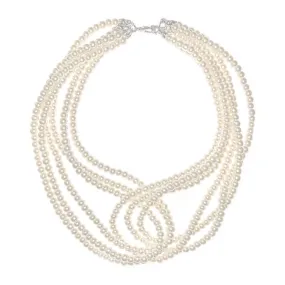 Classic Silver Tone Multi Strand Faux Pearl Necklace