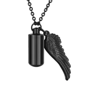 Classy Men Black Angel Wing Urn Pendant Necklace