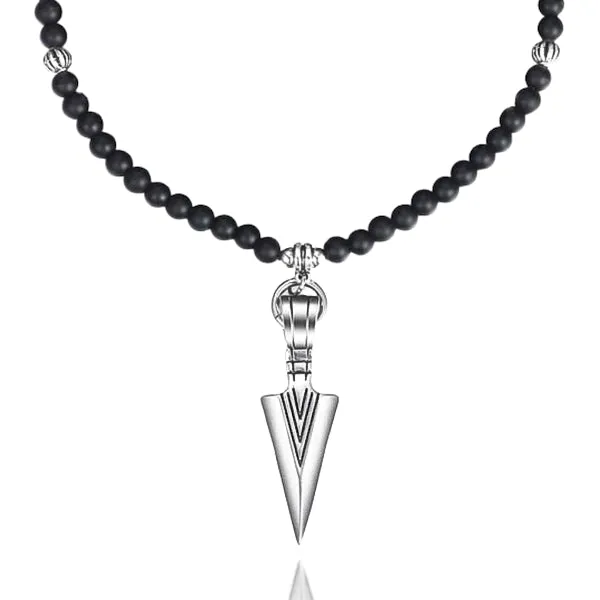 Classy Men Black Arrowhead Bead Necklace