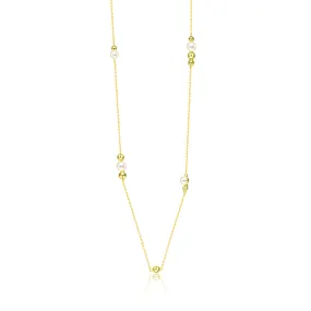 Classy Sterling Silver with Gold Plating and Genuine Freshwater Pearl Station Necklace