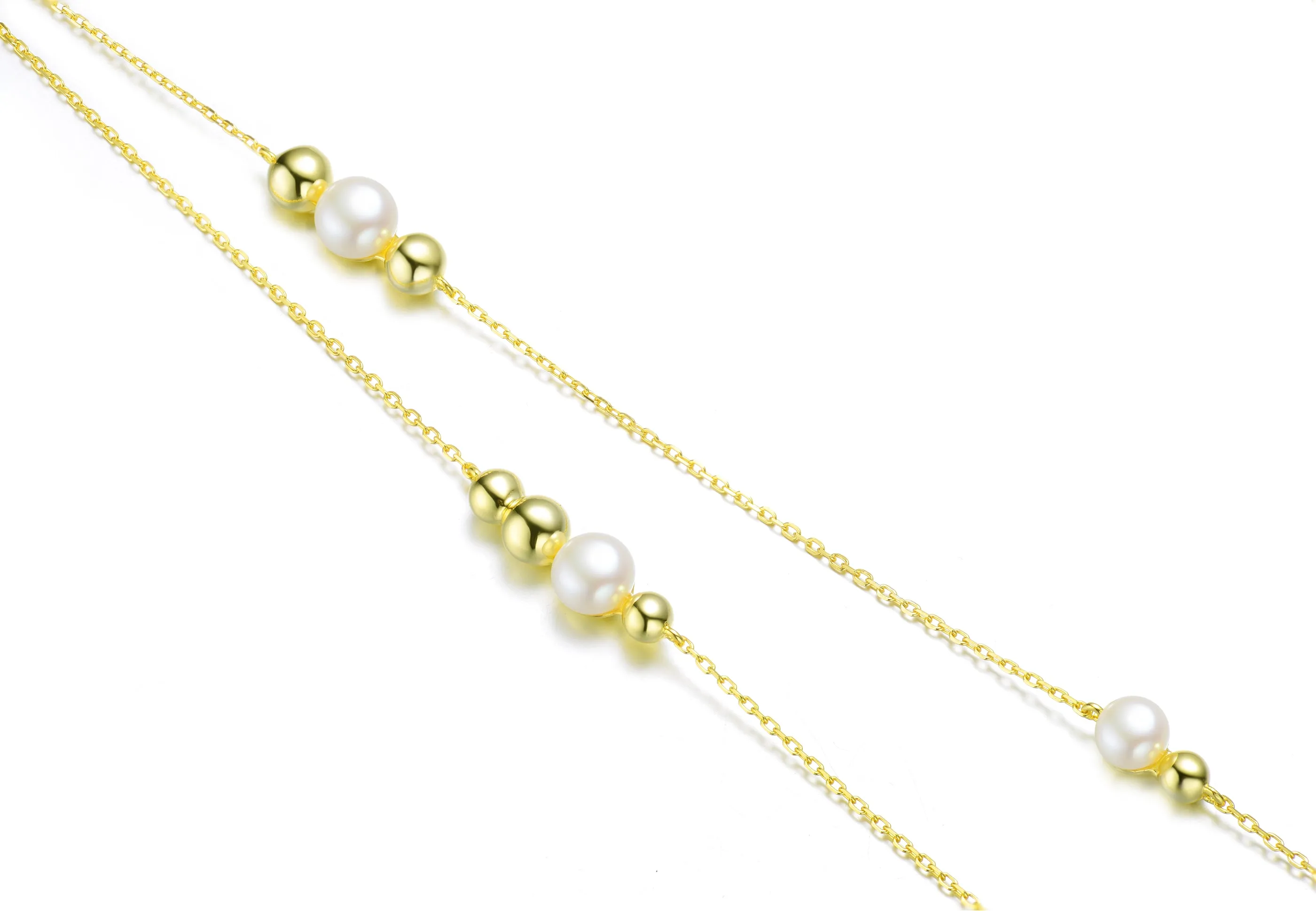 Classy Sterling Silver with Gold Plating and Genuine Freshwater Pearl Station Necklace