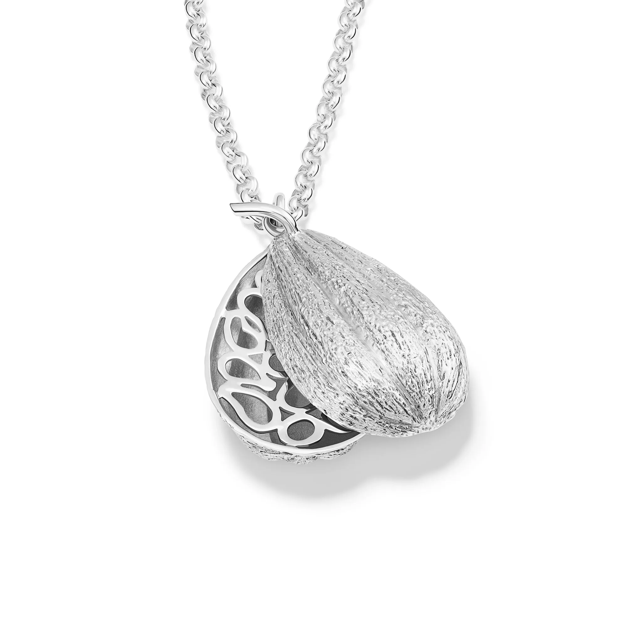 Cocoa Pod Large Locket Pendant Silver