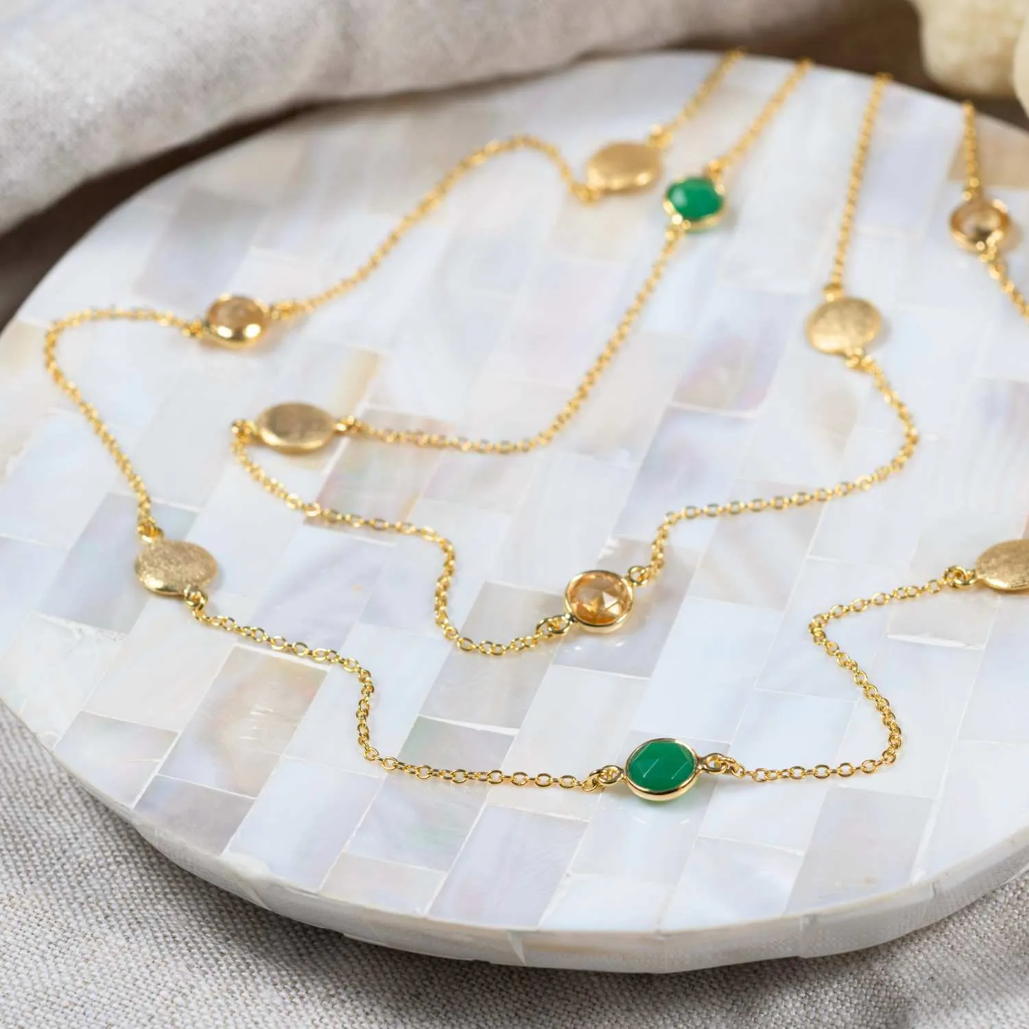 Como Citrine, Chrysoprase & Yellow Gold Vermeil Long Necklace