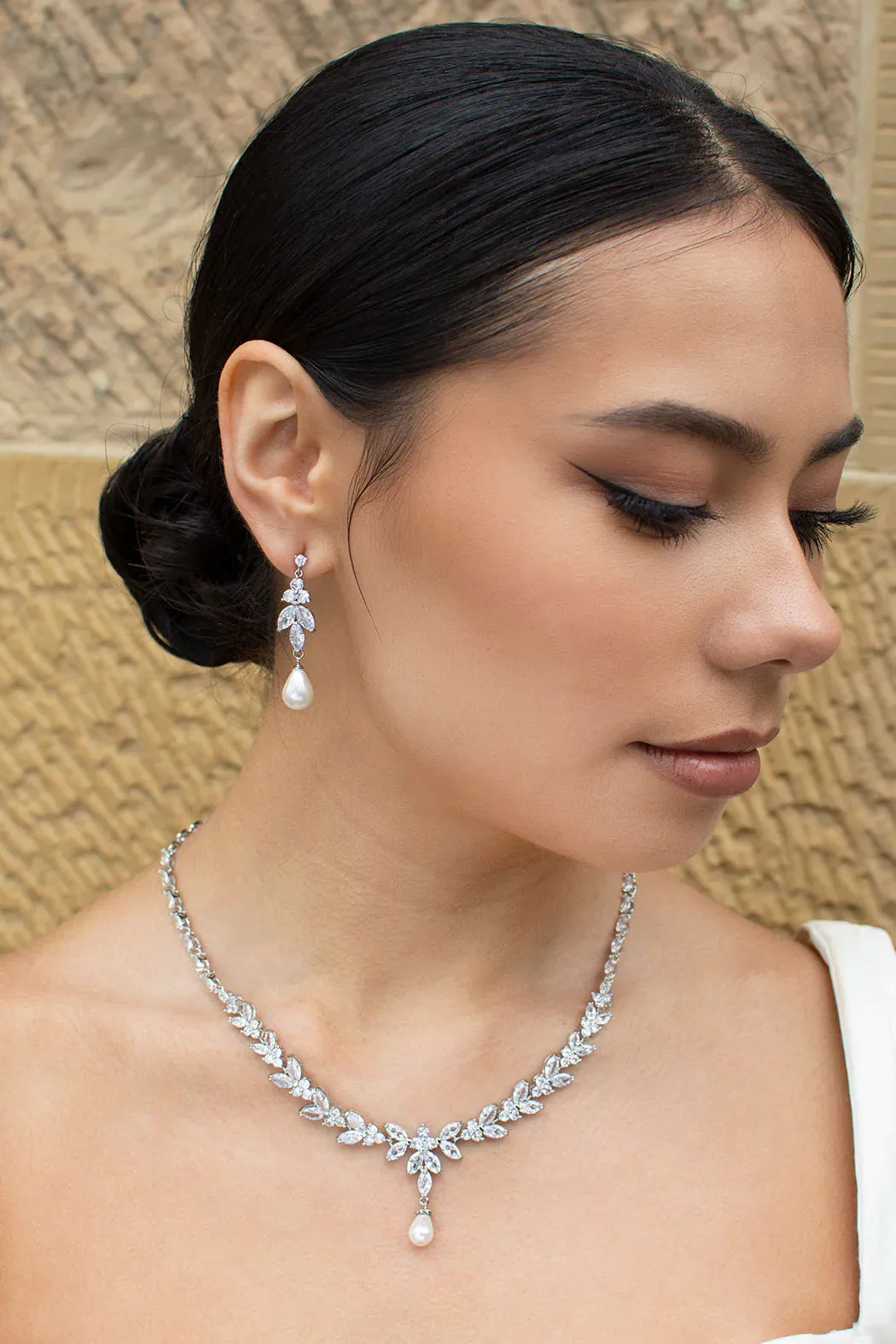 Courtney Pearl  - Statement Crystal and Pearl Bridal Necklace