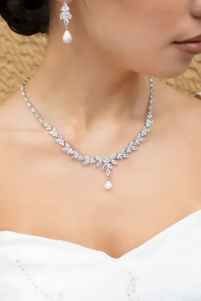 Courtney Pearl  - Statement Crystal and Pearl Bridal Necklace