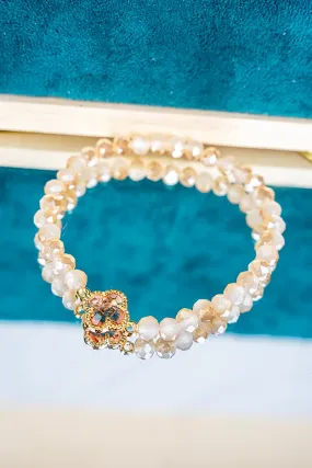 Crystal Avenue Kyla Clover Light Topaz Beaded Bracelet