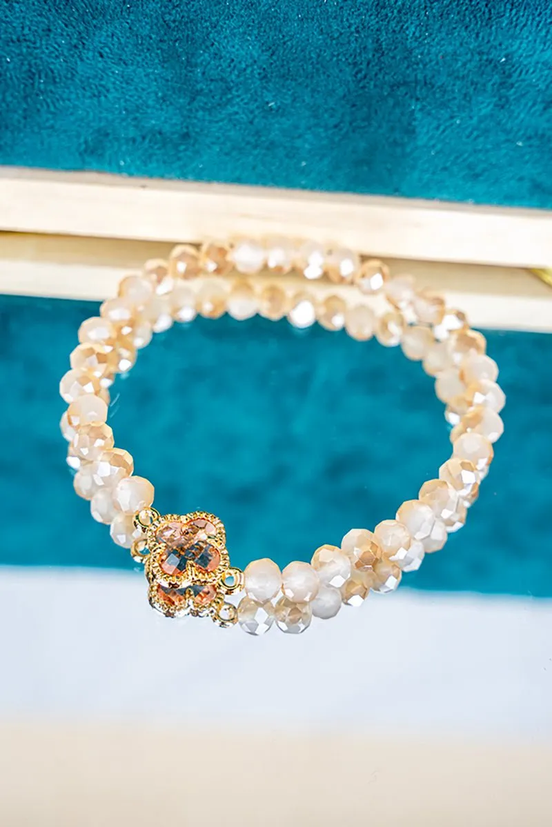 Crystal Avenue Kyla Clover Light Topaz Beaded Bracelet