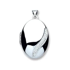 Crystal Oval Shaped 925 Sterling Silver Locket Pendant Necklace