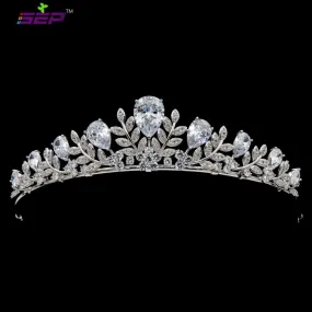 Cubic Zircon Wedding Bridal Royal Leaves Tiara Diadem Hair Jewelry CH10335