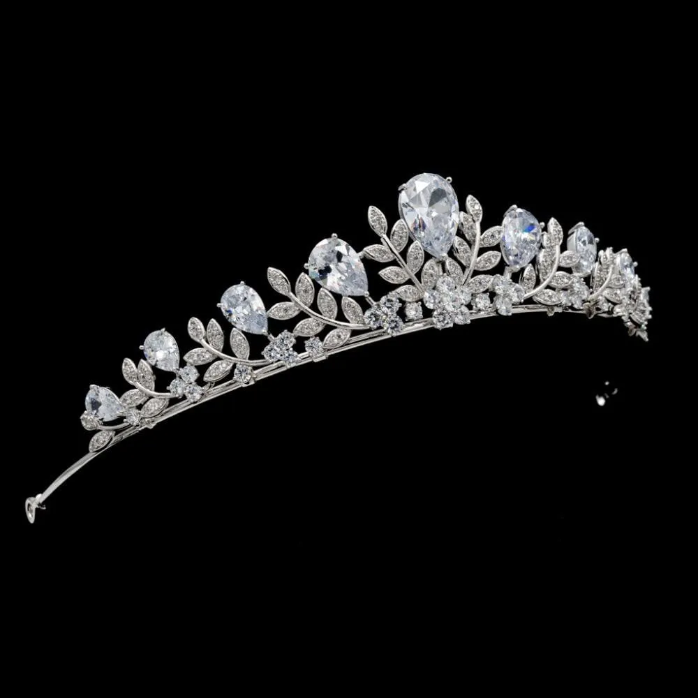 Cubic Zircon Wedding Bridal Royal Leaves Tiara Diadem Hair Jewelry CH10335