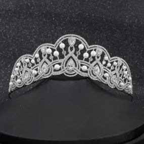 Cubic Zirconia Wedding Tiara,Bridal Royal Pearl Tiara Diadem CH10257