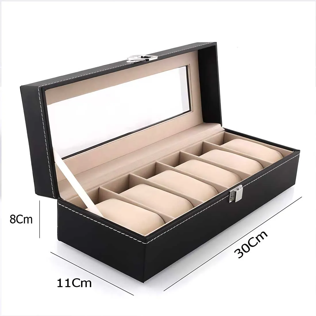 Custom Watch Box for Men - Black PU Leather Watch Organizer with 6 Slots