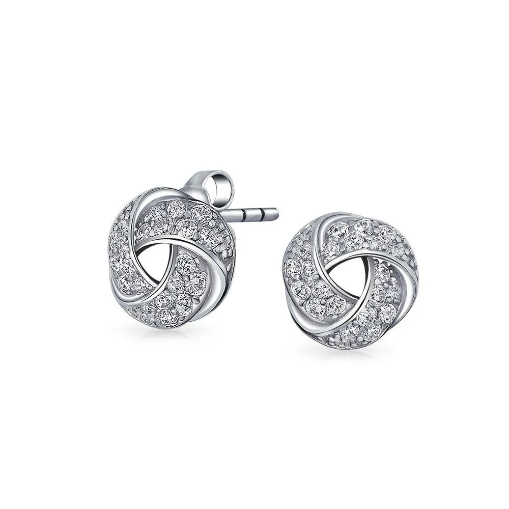 CZ Love Knot Pave Stud Earring Rose Gold Plated .925 Sterling Silver